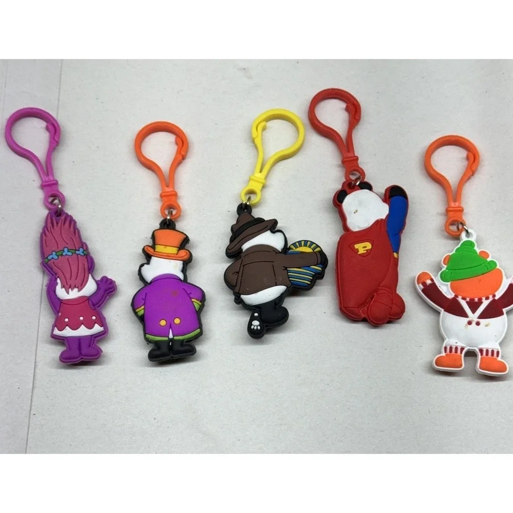 Lot 5 Panda Zipper Pull Backpack Clips Rubber Character‎ Keychains Kids Toy